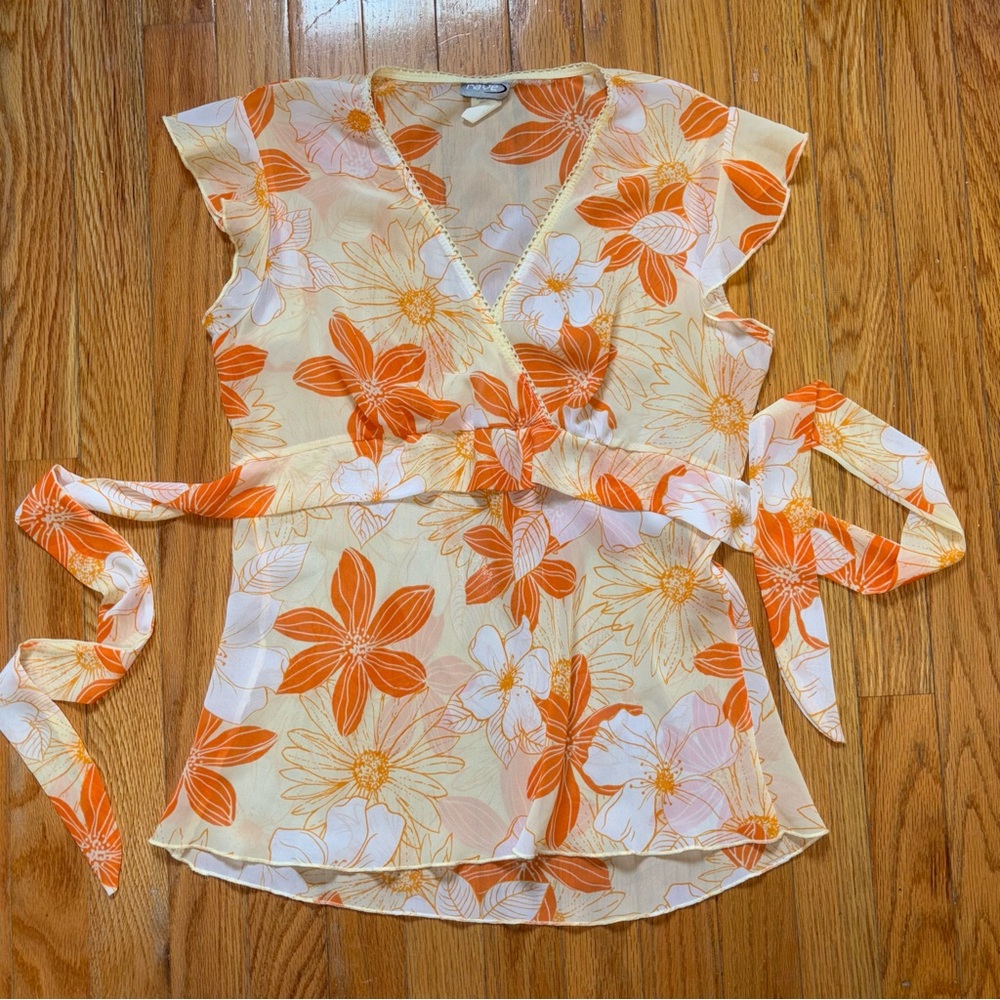 Rave Cream Flutter Sleeve Wrap Blouse